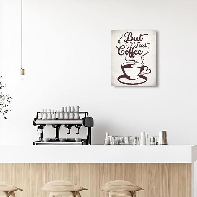 OTINGQD But First Coffee Canvas Wall Art, Vintage Cafe Wall Art, Coffee Station - Image 5
