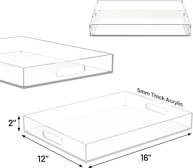 ATZYmolin 16"x12" Large Acrylic Serving Tray Decorative Ottoman Coffee Table - Image 3