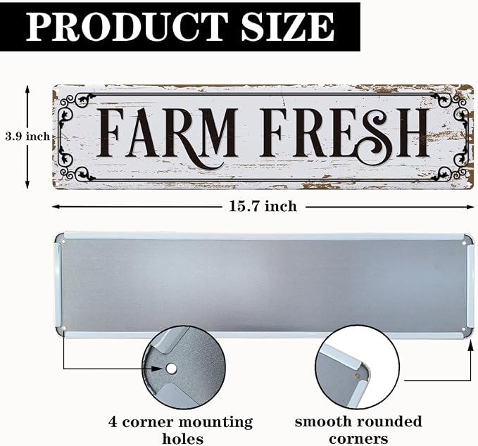 Farm Decor, Farm Fresh Sign, 15.8x4 inches, Chicken Coop Decors, Retro Metal - Image 2