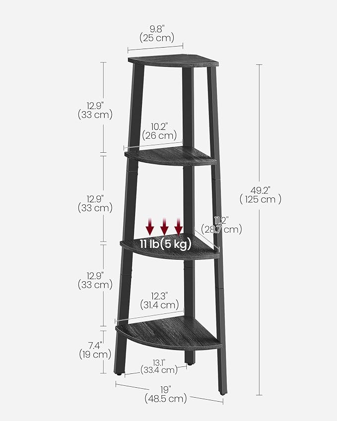 VASAGLE Corner Shelf Stand, 4-Tier Corner Bookshelf, Industrial Ladder Shelf - Image 3