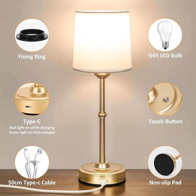 FenFud Cordless Table Lamp, 6000mAh Rechargeable Dimmable, stepless touch - Image 4
