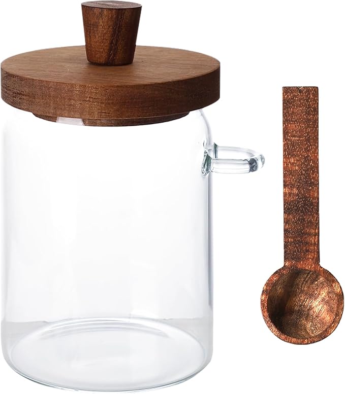 Glass Coffee Bean Storage Container, Wood Lid by Unknown