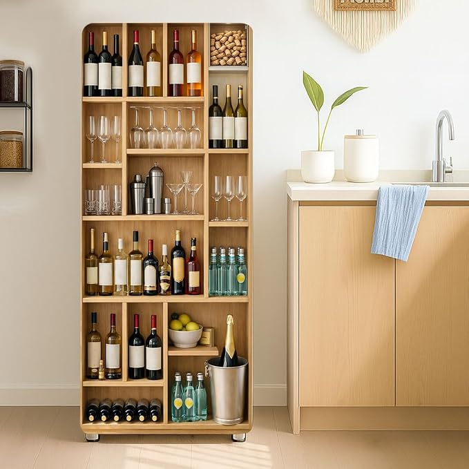 2 Pcs Wine Cabinet Bar Removable Refrigerator Wraps, Self-Adhesive Retro Wine by GOMAKERER