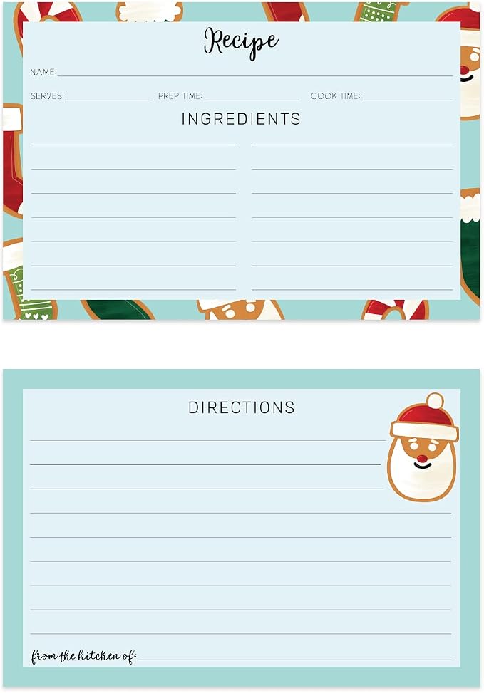 Christmas Cookie Recipe Cards / 50 Double Sided Winter Holiday Blank Recipes by CanopyStreet