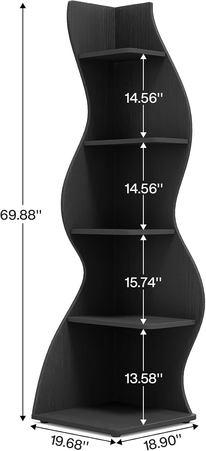 Tribesigns Corner Shelf, Modern 5-Tier Wall Corner Bookshelf, Stylish Corner - Image 3