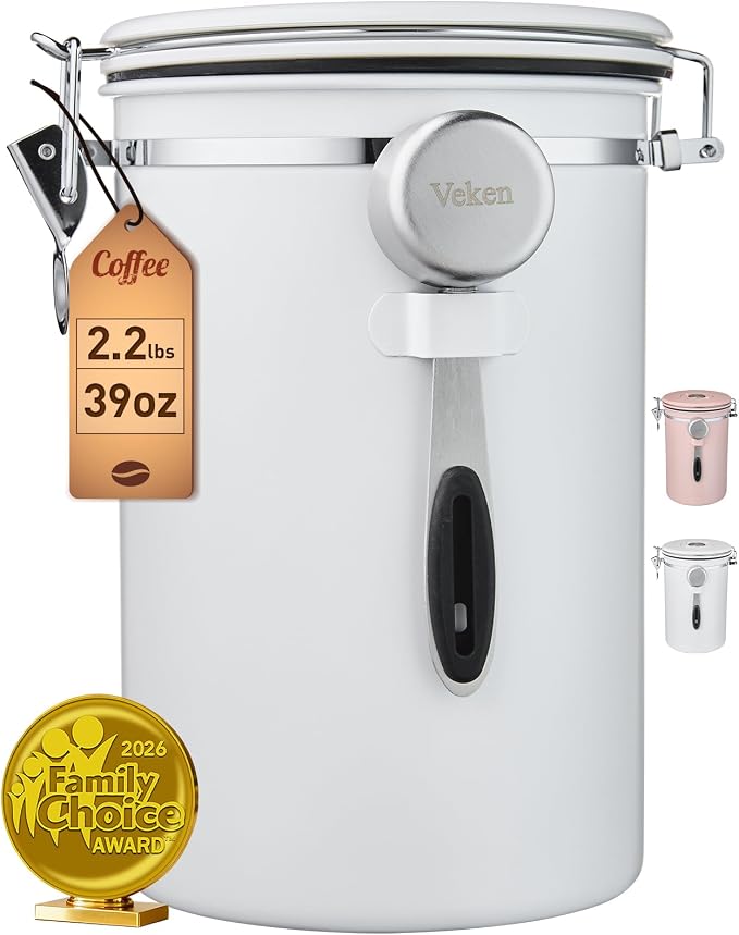 Veken Coffee Canister, 39OZ Large, Airtight Stainless Steel Food Storage by Veken