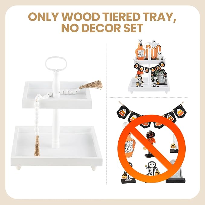 Tiered Tray Stand, Rustic Wooden 2 Tier Decorative Tray - Image 4
