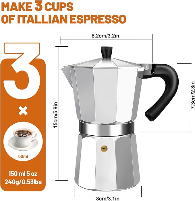 3 Cup Aluminum Espresso Stovetop Moka Pot Express Coffee Maker Percolator - Image 2