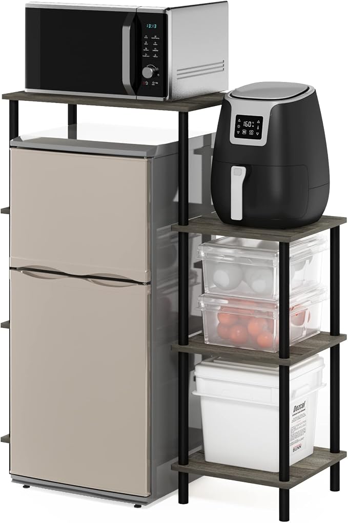 Furinno Turn-N-Tube Toolless Kitchen Storage Shelf Tall, French Oak Grey/Black by Furinno-FitsYourSpaceFitsYourBudget