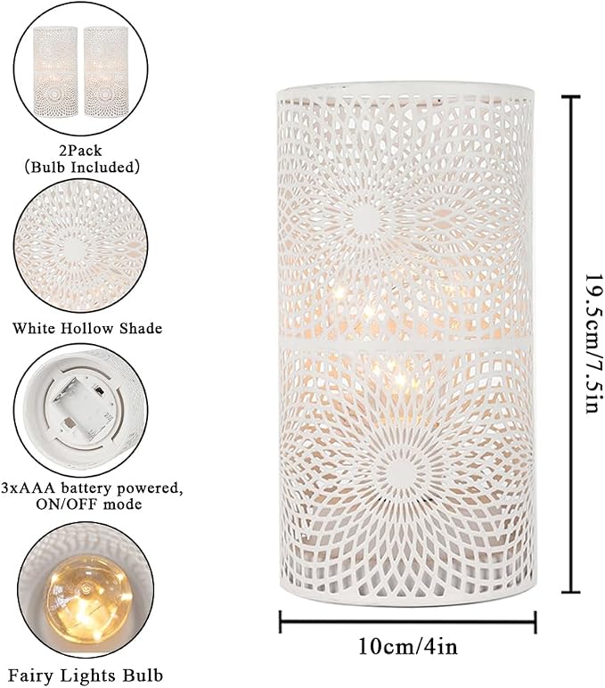 JHY DESIGN Set of 2 White Table Metal lamp Battery Powered Cordless Accent Light - Image 3