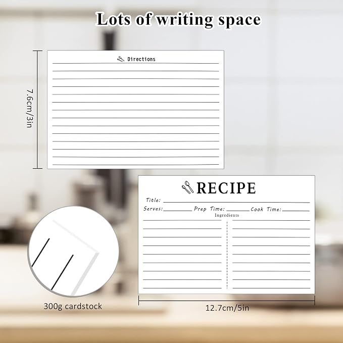 100 Count Recipe Cards, Recipe Cards 3x5 White, 3x5 Recipe Card Double Sided - Image 2