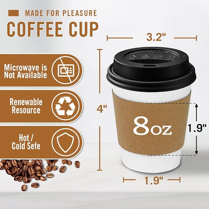 Ginkgo 100-Pack 8 oz Thickened Disposable Coffee Cups - Image 4