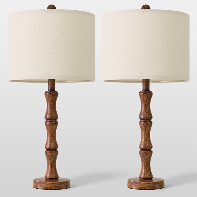 BOBOMOMO 25" Rustic Table Lamps Set of 2, Farmhouse Nightstand Lamps - Image 5