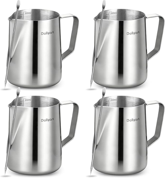 Dailyart 4 Pcs Milk Frother Cup Set - 12oz/350ml 304 Food Grade Stainless Steel by Dailyart