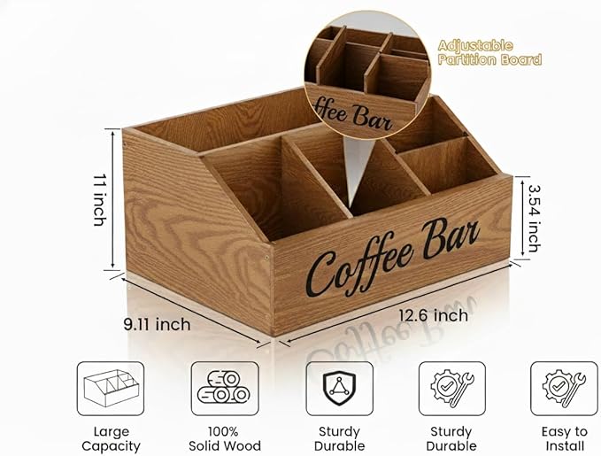 Coffee Station Organizer for Countertop – Wooden Coffee Bar Organizer - Image 4
