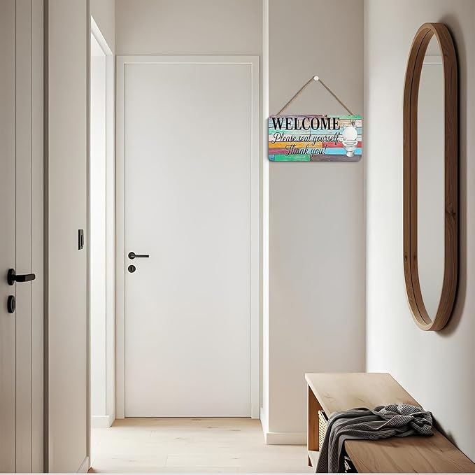 Funny Bathroom Hanging Wooden Wall Sign Decor, Please Seat Yourself Wood Sign - Image 2