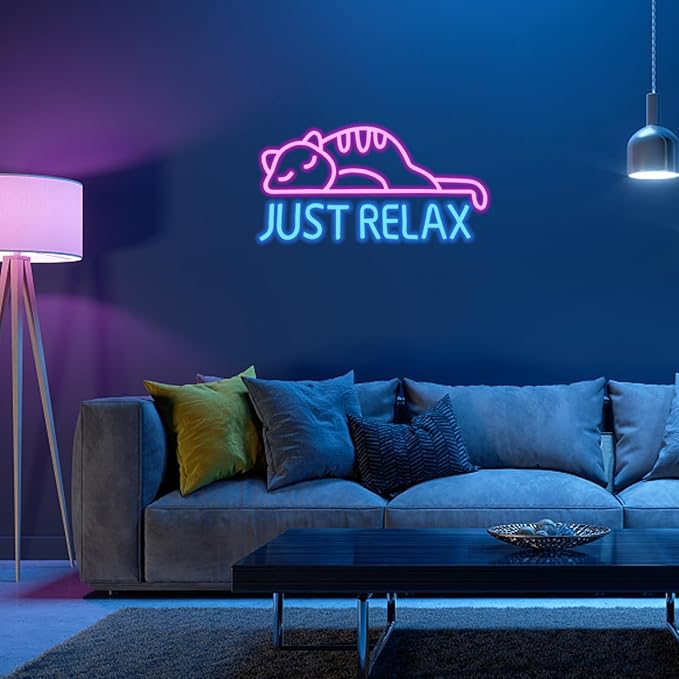 Cat Led Neon Sign Just Relax Words Neon Sign Pink Blue Led Signs - Image 8