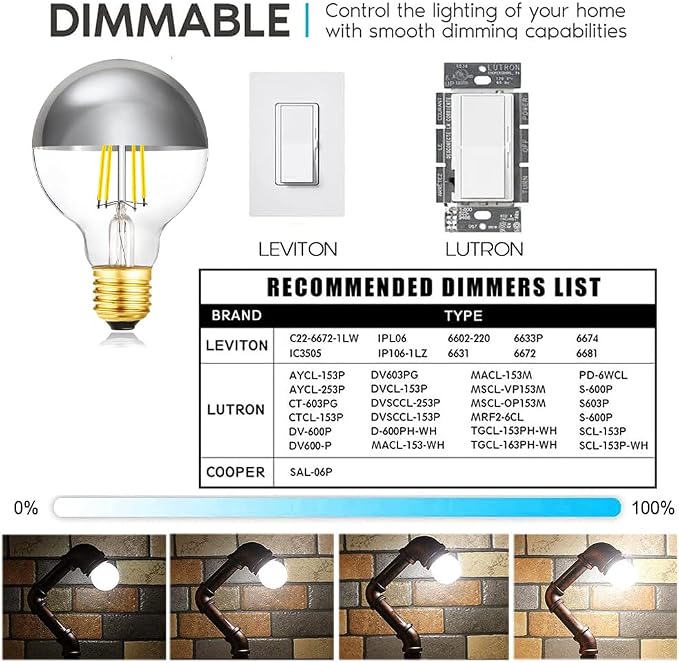 XININSUN Dimmable Half Chrome Light Bulb, Anti Glare LED Light Bulbs, G25 Globe - Image 8