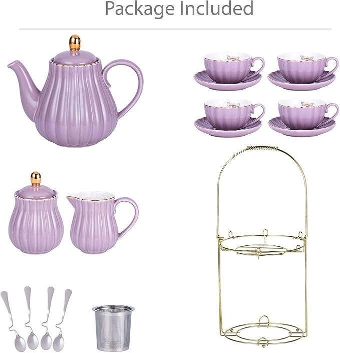 Jusalpha Fine China 8 OZ Purple Coffee Cup/Teacup, Teapot and Creamer Set - Image 2