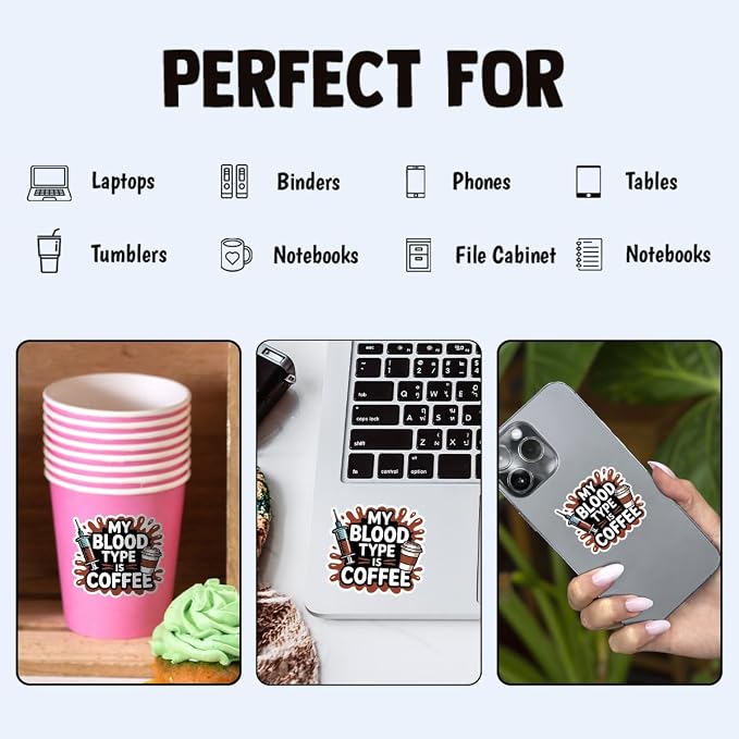 3pcs-3in My Blood Type is Coffee Sticker, Funny Caffeine Lover Sticker - Image 7