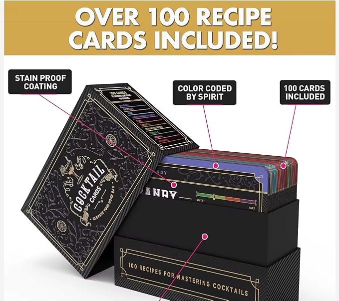 Cocktail Recipe Cards Set Home Bartender, 100 Drink Recipes - Image 9