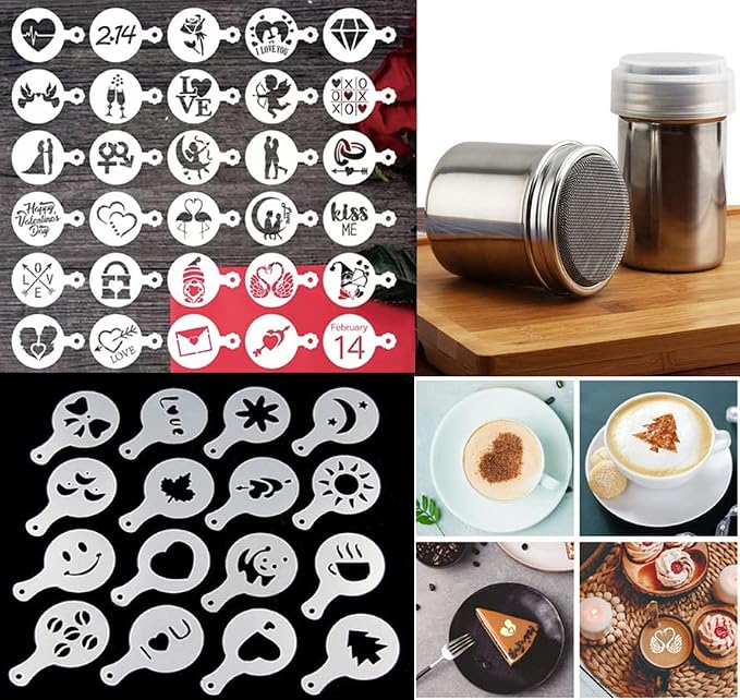 46 Coffee Stencils+2 Mesh Powder Shakers, Cake Baking Templates Coffee by Magnoloran