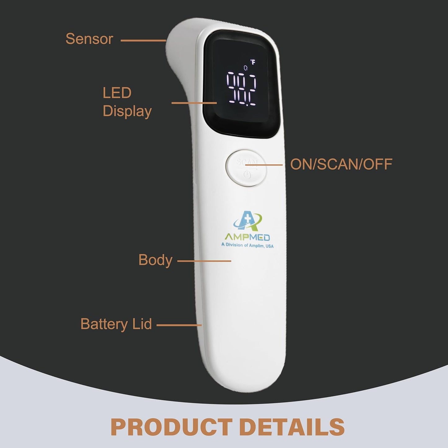 Amplim Forehead Thermometer | No-Touch, FDA-Cleared, Medical-Grade Infrared | 1-Second Read with Audible Fever Alert | Accurate Digital Infrared Thermometer for Adults, Kids, Baby