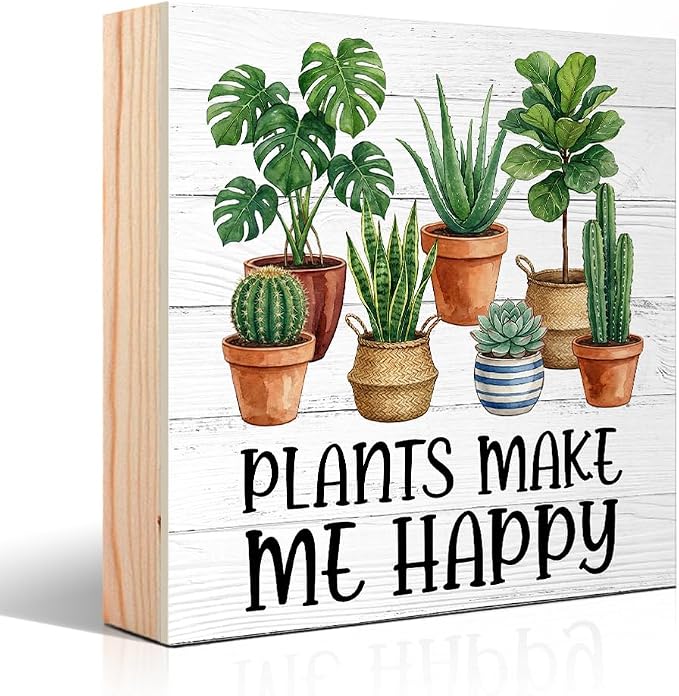 Plants Make Me Happy Wood Box Sign, Funny Plants Desk Decor by Unknown