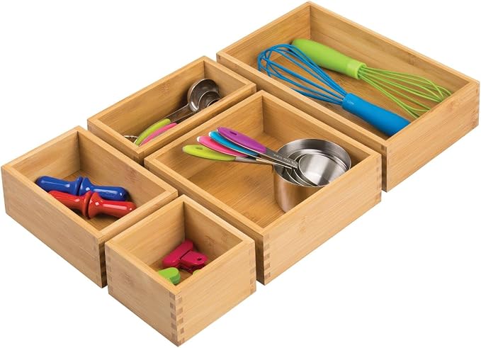 mDesign Bamboo Wood Kitchen Cabinet Drawer Organizer Tray Bins by mDesign
