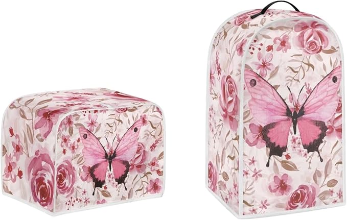 doginthehole Pink Butterfly Blender Cover and Toaster Cover 4 Slice Bread Maker by doginthehole