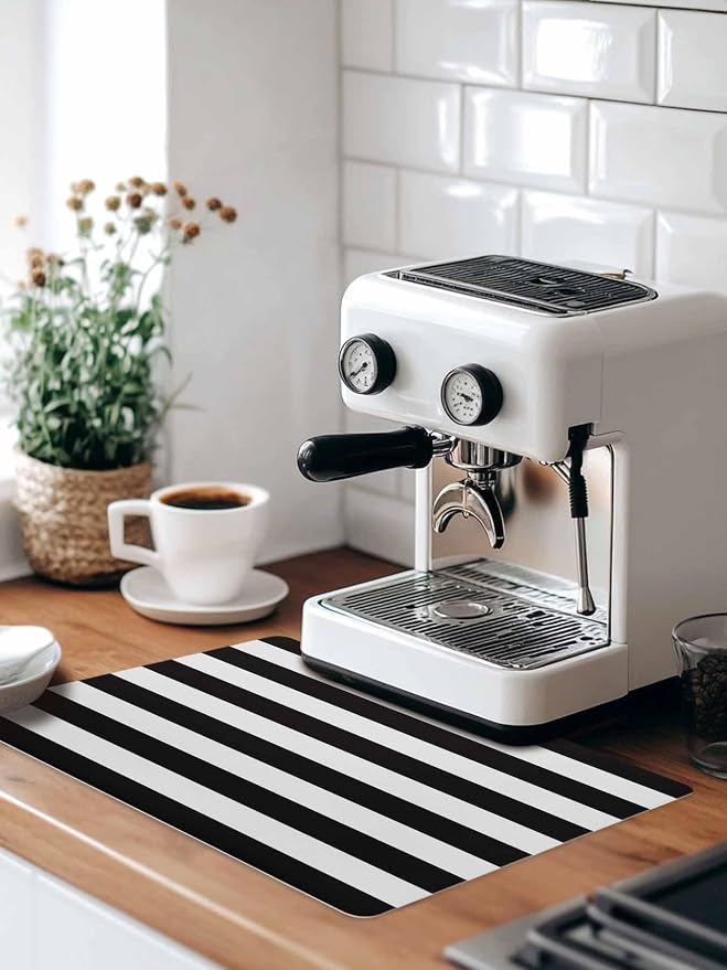 Black and White Stripes Coffee Mat Classic Geometric Absorbent Bar Mat - Image 9