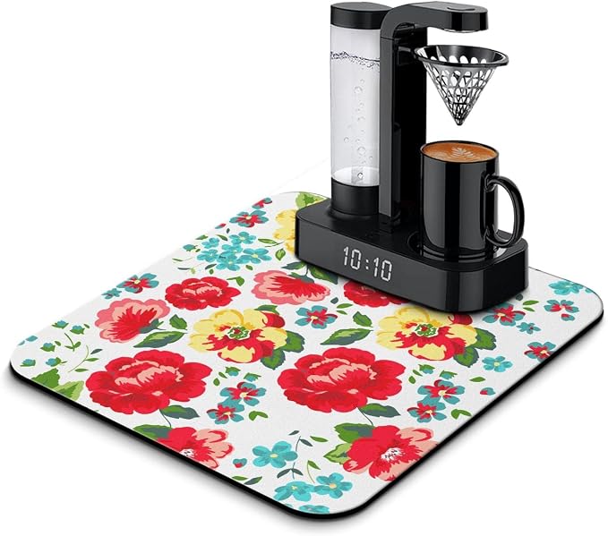 Coffee Bar Mat Accessories for Countertop Absorbent Hide Stain Rubber Backed by Safarsa