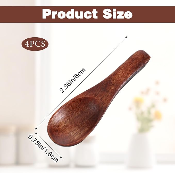 4 Pcs Handcrafted Tiny Wooden Spoons | Mini Scoops - Image 2