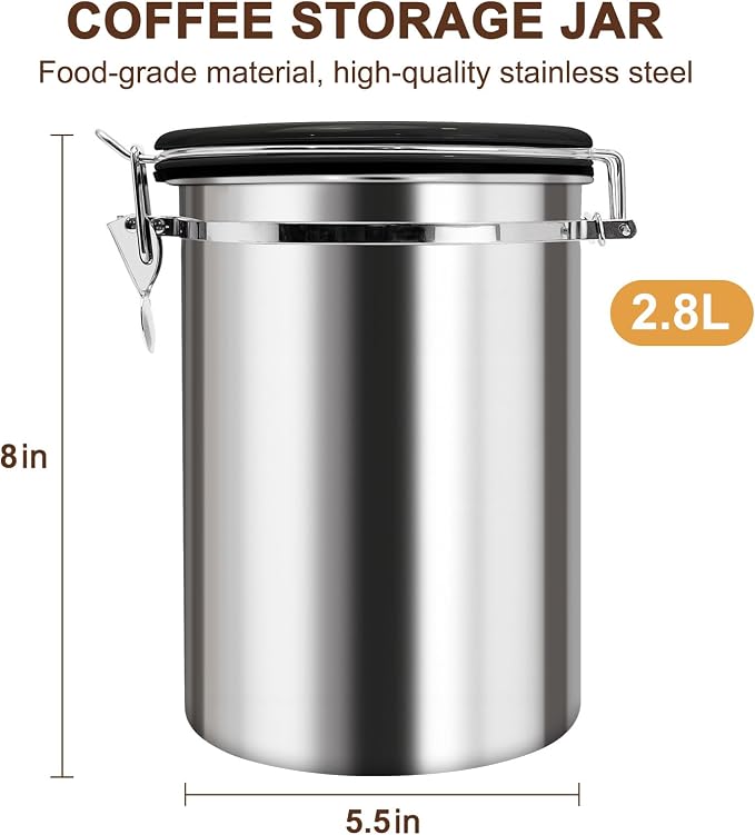2.8L Airtight Vacuum Coffee Canister, Stainless Steel Storage Container - Image 2
