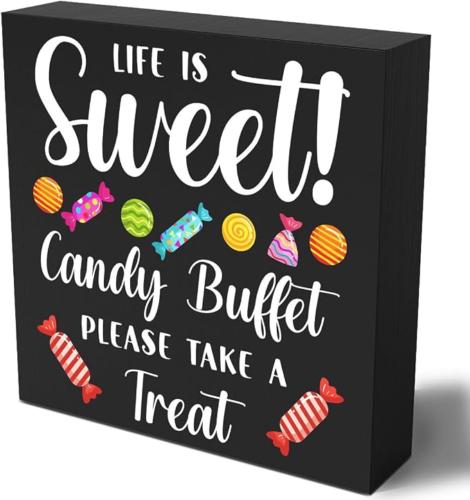 Funny Christmas Candy Buffet Wooden Box Sign Plaque Life is Sweet Candy Buffet by Woght