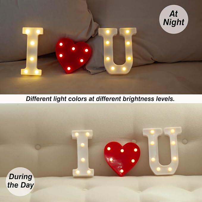 I Love You LED Marquee Letter Lights, Warm White Light Up Marquee I Love U - Image 3