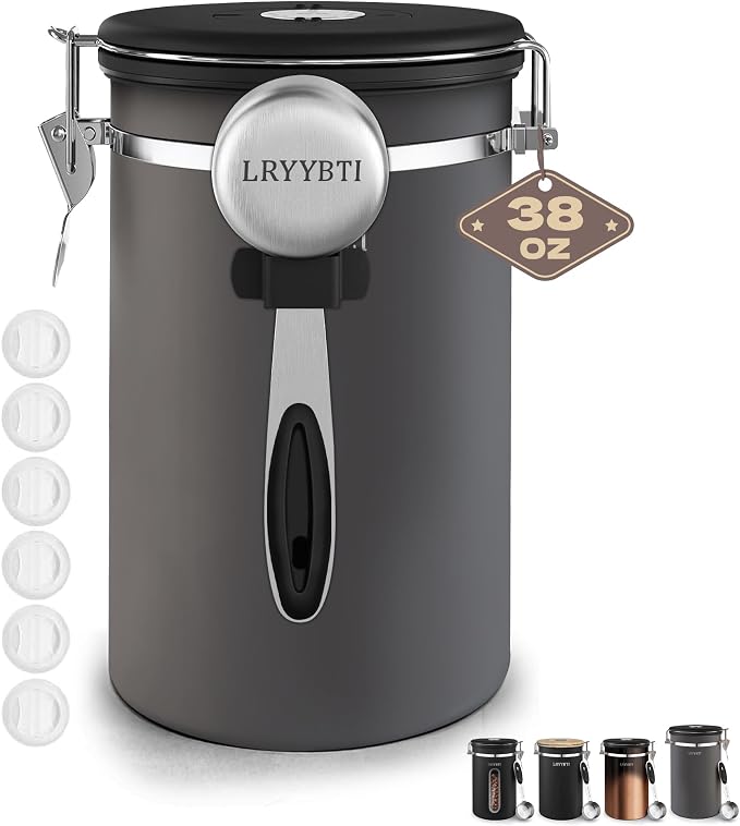 38oz Airtight Coffee Canister, Stainless Steel Coffee Bean Storage Container by LRYYBTI