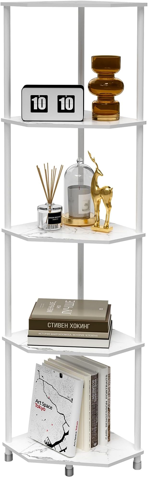 5-Tier Corner Shelf Stand Marble White 50.2" Bathroom and Kitchen Corner Shelves - Image 9