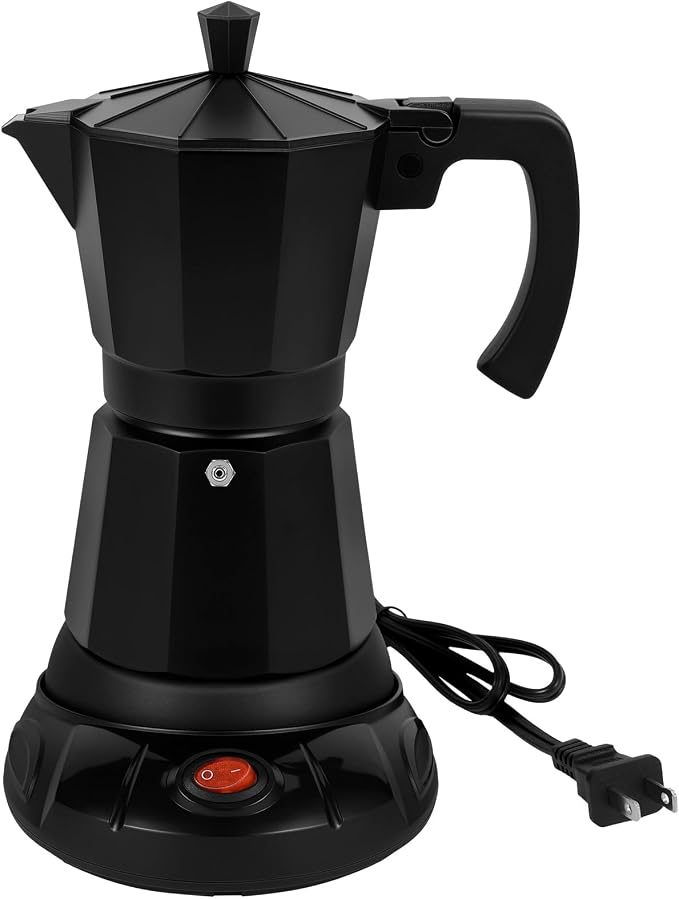 Black Aluminum Electric Moka Pot, 3 or 6 Cups Espresso Maker by Suiitat
