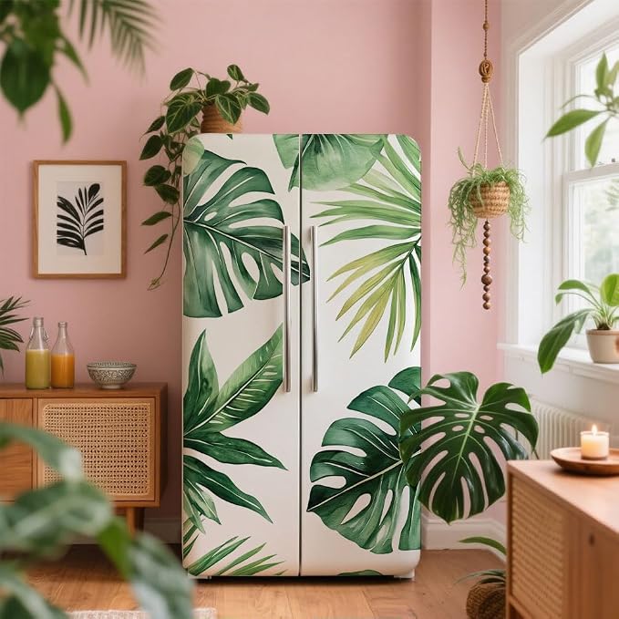 2 Pcs Tropical Leaves Pattern Removable Refrigerator Wraps, Self-Adhesive - Image 7