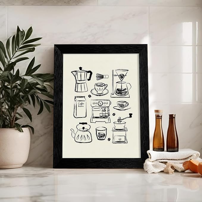 Black Framed Modern Kitchen Wall Art 20x30 inch Black and White Minimalist - Image 3