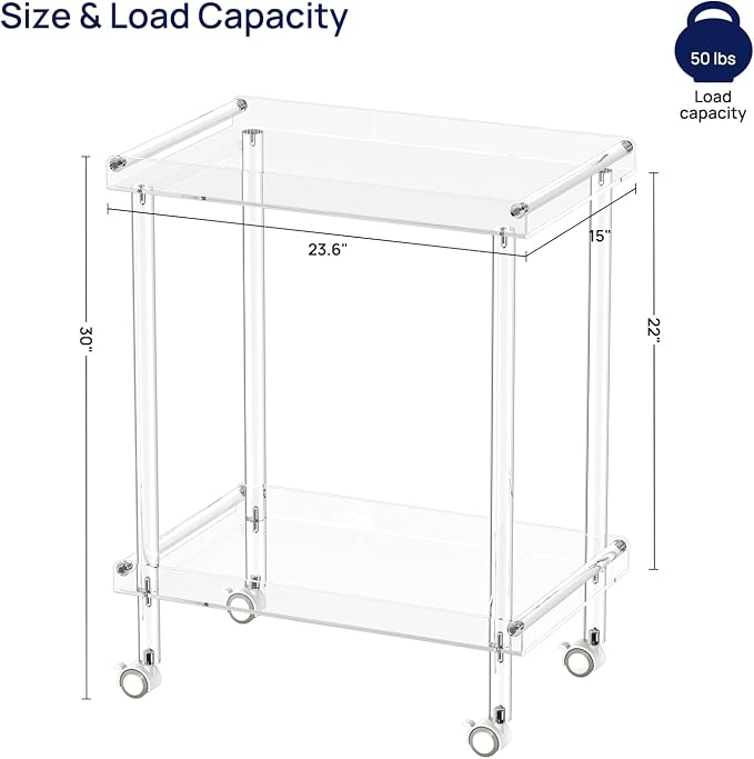 HMYHUM Acrylic Bar Cart, Rolling Serving Cart - Image 3