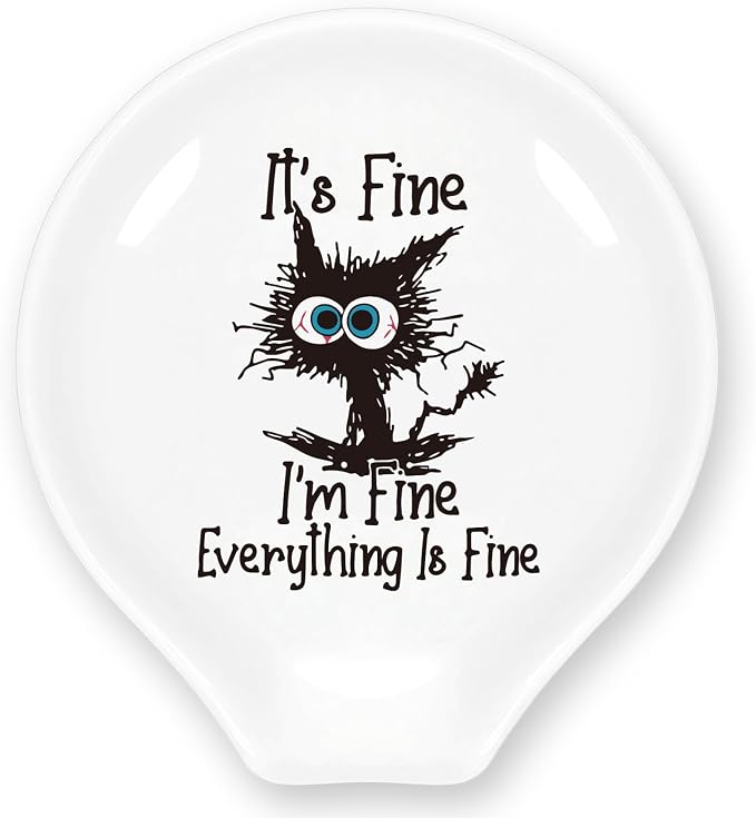 Cute Cat Spoon Rest, I'm Fine Funny Coffee Spoon Holder by YROVWENQ