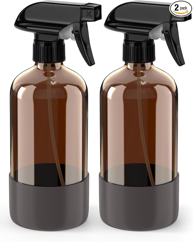 Bontip Glass Spray Bottle with Silicone Sleeve Protection, Amber Glass Spray by BONTIP