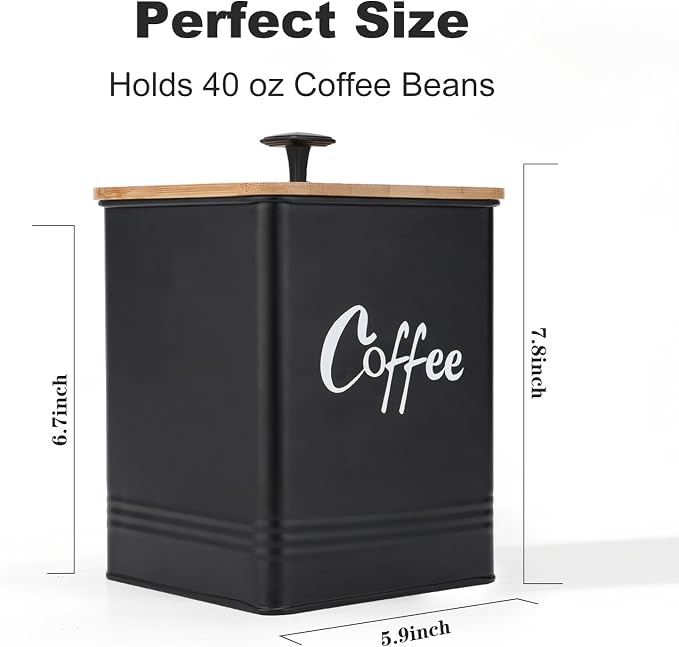 Airtight Coffee Canister-Coffee Container, Airtight 40 oz Large Iron Black - Image 2
