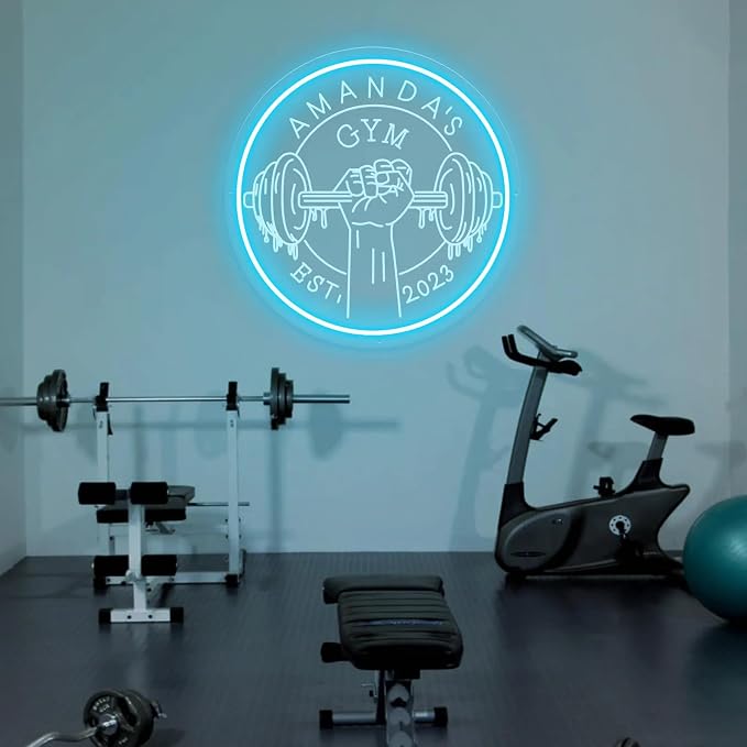 Custom Gym Name Neon Sign Dumbbell LED Neon Light Gym Blue Barbell Neon Light - Image 9