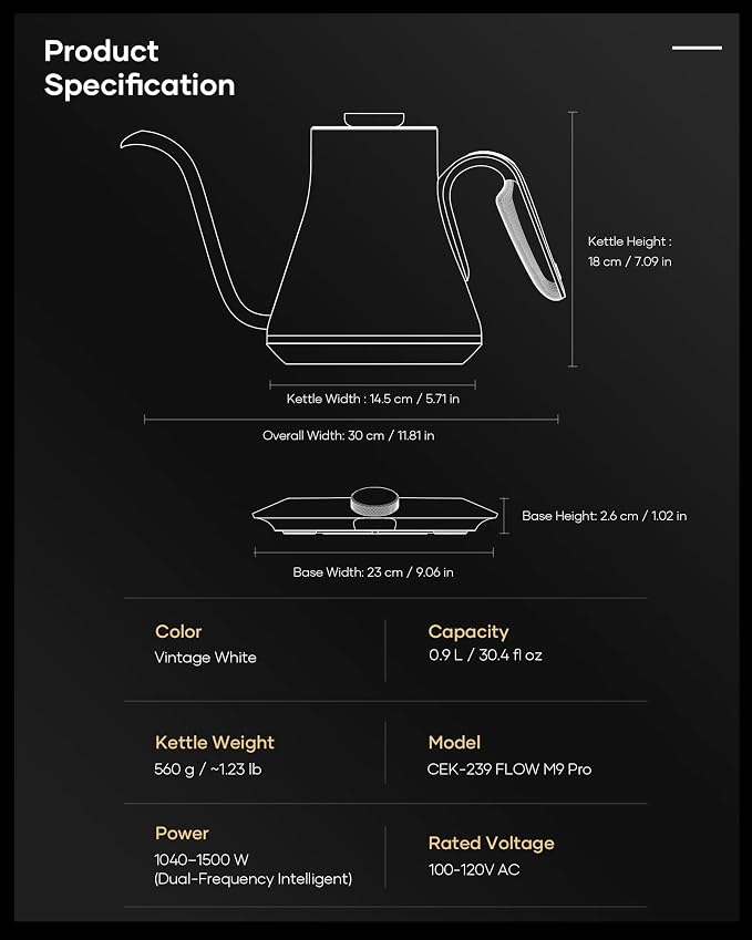 Cocinare x Chanoir Gooseneck Electric Kettle, ±0.5°F Precision Temperature - Image 9
