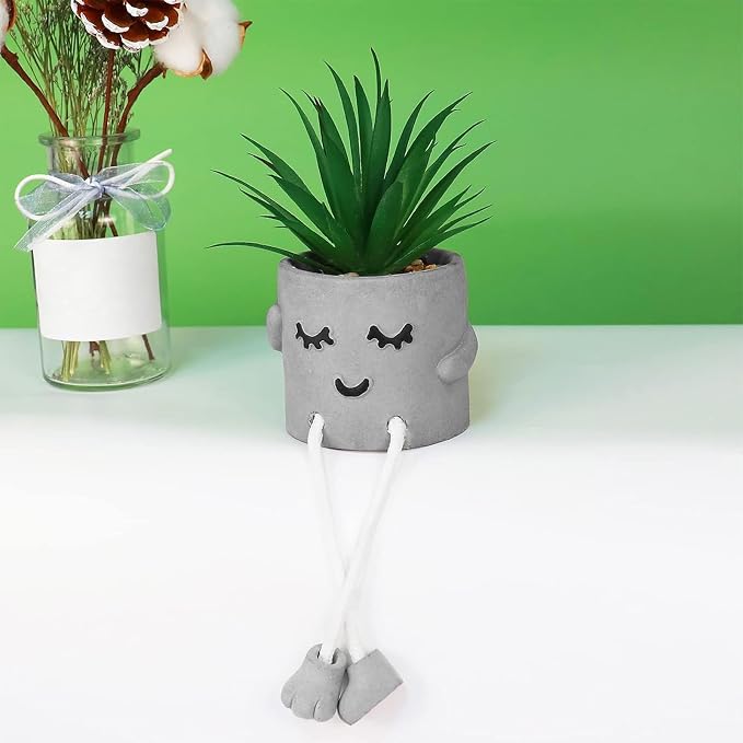 Zerzsy Small Artificial Plants in Cement Pots - Image 2