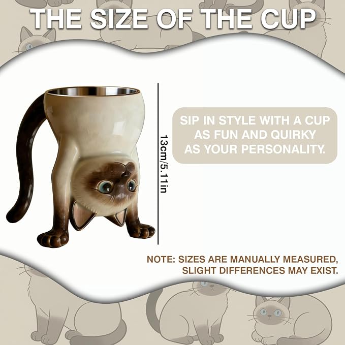 FACE N FACE Upside Down Siamese Cat Mug, 2-in-1 Funny Coffee Mug Turns into - Image 4