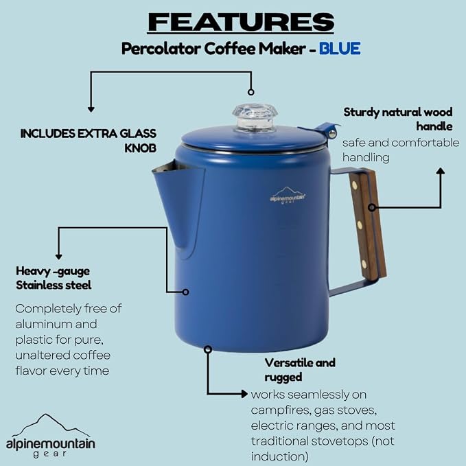 Percolator Coffee Maker – 9 Cup Stainless Steel Outdoor Brewing Pot - Image 3